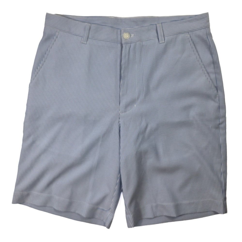 Roundtree & Yorke Seersucker Blue Striped Performance Men's Shorts 32